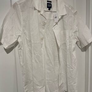 GAP Men's Casual White Linen Blend Camp Shirt